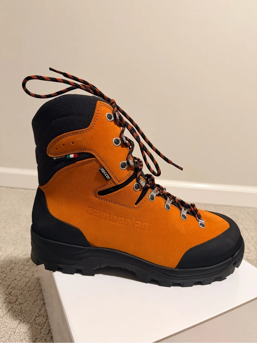 Zamberlan Men's Orange Suede Hiking Boot with Black Accents